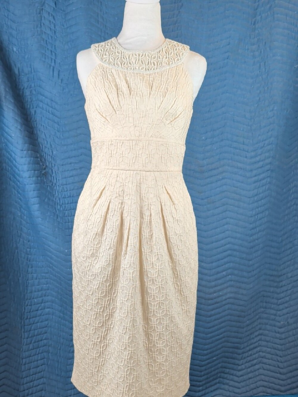 Adrianna Papell Beige Cleopatra Beaded Neck Sheath Dress 4